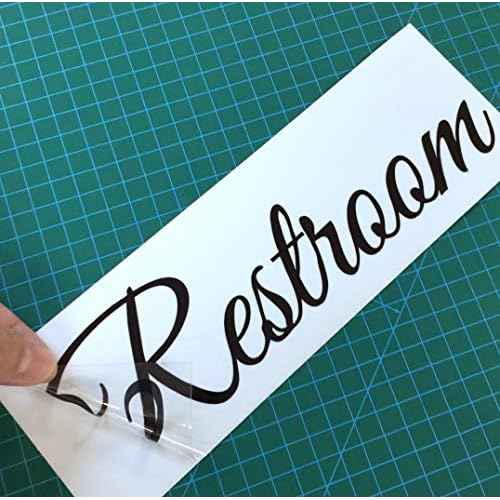 Printed On Clear Adhesive Vinyl, No Background - Restroom - UV Resistant, Waterproof, Durable - Peel & Stick Wall Door Decor Decal Sticker Quote Vinyl Mural Art Script Vinyl lettering - (2 Pack) 9.5" x 2.5", Black