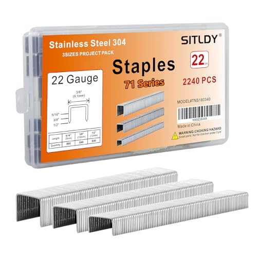 71 Series 22 Gauge 3/8" Crown 304 Stainless Steel Staples 2240-Count 3 Sizes for 71 Series Staple Gun, Includes: 5/16", 3/8", 1/2", Assortment Combo kit