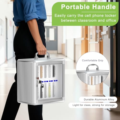 Loghot Silver Aluminum Cell Phone Lock Box with 12 Slots & Keys