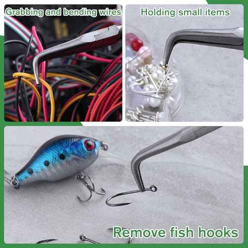 SPEEDWOX Mini Bent Needle Nose Pliers With Teeth 5" 45-Degree Bent Long Nose Pliers With Serrated Jaw Needle Remover Pliers Fishing Tools Precision Pliers For Jewelry Making And Small Object Gripping