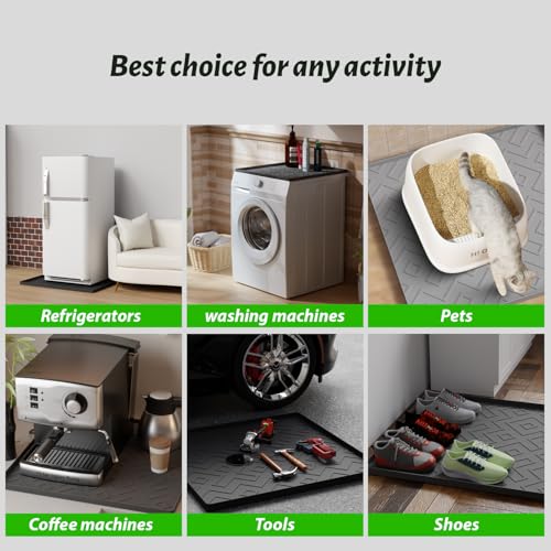 EWX Mini Fridge Silicone Mat 19.7x19.7x0.4in – Non-Slip, Drip Proof, Spill-Proof (Black)