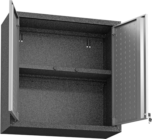 Manhattan Comfort Fortress Floating Garage Storage Cabinet Black/Grey with Adjustable Shelves and Lock