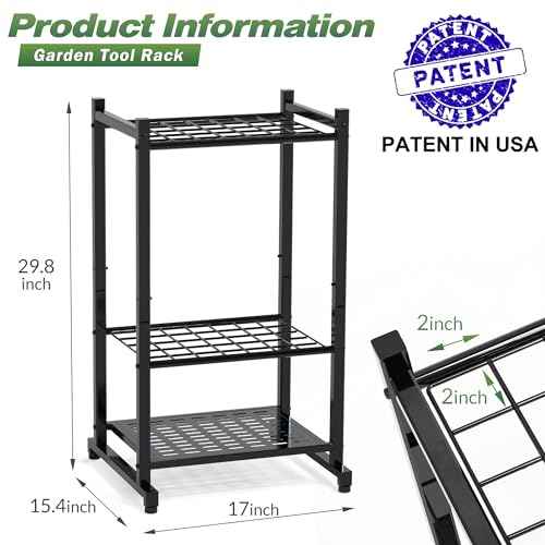 Garden Tool Organizer, Yard Tool Tower Rack for Garage Organization and Storage, Up to 35 Long-Handled Tools/Rakes/Brooms, Heavy Duty Steel Garden Tool Stand for Shed, Outdoor, Black