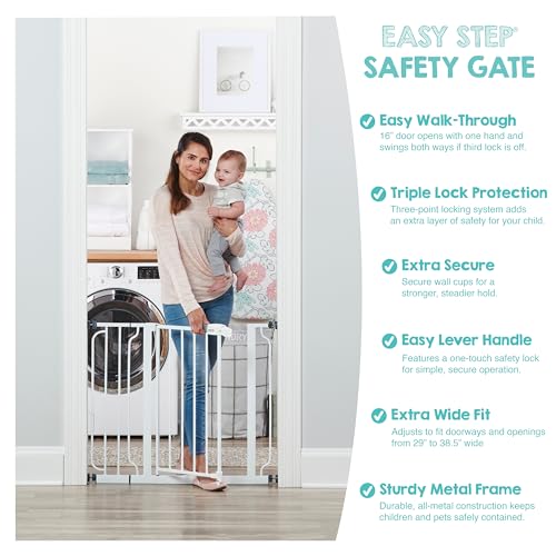 Regalo Safety Baby Gate 29-38.5W x 30H in White, Easy Setup for Doorways & Stairs
