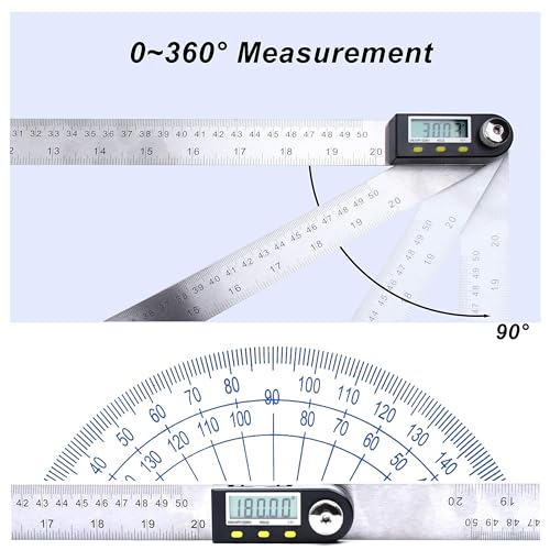 Yangoutool Digital Angle Ruler 500mm/20-Inch with 360° Protractor, Lock, CR2032 Battery