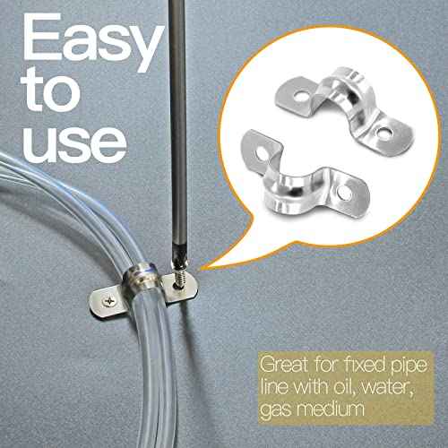 Piutouyar 50 Pack 12MM Two Hole Strap U Bracket 304 Stainless Steel Rigid Pipe Strap Clamp Heavy Duty Tube Strap Tension Clip (1/2 Inch)