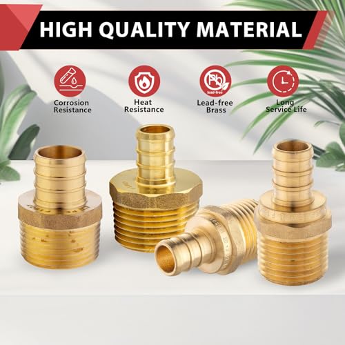 EFIELD 10-Pack 1/2" Male PEX Crimp Fittings Adapter - Lead-Free Brass, NSF Certified, Compatible with Copper & Stainless Steel Clamps, Model P10 / 1/2 x 1/2