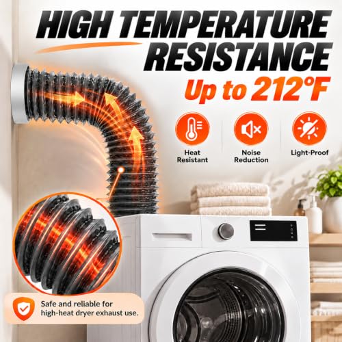 Matework 5ft 4-Inch Heavy-Duty Flexible Aluminum Dryer Vent Hose (Dark Grey) with Rubber Seals