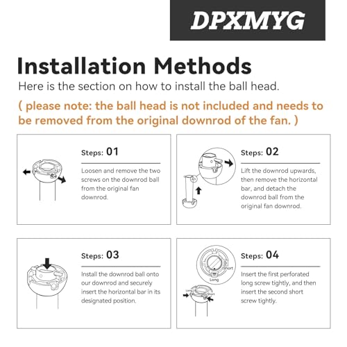 DPXMYG 36 Inch Black Ceiling Fan Downrod - Threadless Extension, 1" Diameter