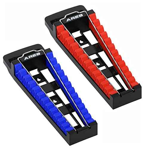 ARES 62043-2-Piece Wrench Rack Set with Locking Bar - SAE Rack Holds 1/4-Inch to 1-Inch Sizes - Metric Holds 6 to 25mm Sizes - Locking Metal Clip Secures Wrenches