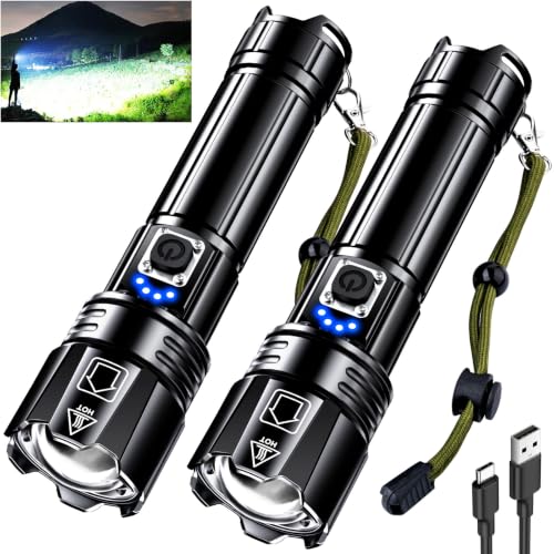 AKNEAR Rechargeable LED Flashlight 2 Pack High Lumens Super Bright Black