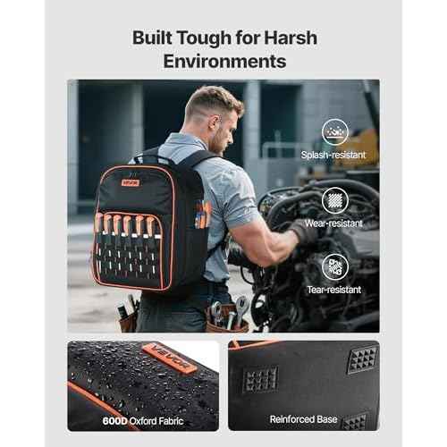 VEVOR Tool Backpack, 49 Pockets, Heavy-duty Tools Storage Organizer Work Bags Backpack with Laptop Compartment & Reinforced Fabric Base, Electrician Jobsite Backpack for Electrician, Repairman