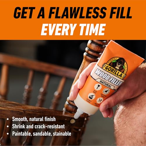 Gorilla All Purpose Wood Filler Natural 6 oz Tube - Indoor & Outdoor Repair