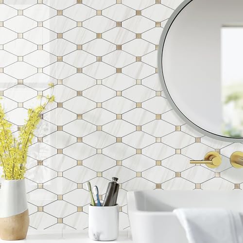 STICKGOO Peel and Stick Backsplash Tiles 10 Sheets - Polished Dolomite Mix Metal Design