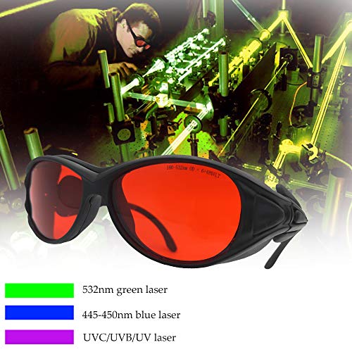 Laser Safety Goggles 532nm OD 6+ Professional 180nm-532nm Wavelength Violet/Blue/Green Laser Protective Glasses for 405nm, 445nm, 450nm,473nm 532nm Laser Fit Dazzling Lasers, Like Engraving Machines