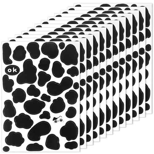 408 Pcs Cow Print Stickers, 12 Sheets Self-Adhesive Cow Spot Pattern Print Wall Art Decals Black Waterproof Peel and Stick Vinyl Decals for Wall Car Laptop Water Bottle Home Decor