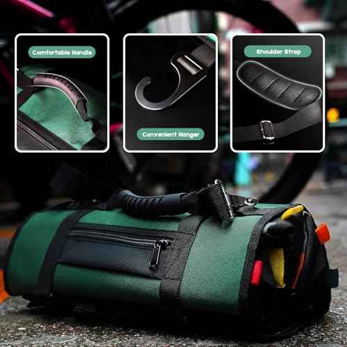 Roll Up Tool Bag, Heavy Duty Tool Roll Bag, Roll Up Bag with Portable Wrench Roll Pouches& Detachable Color Coded Tool Pockets, Fold-able Tool Bags, Tool Organizer Storage Bag