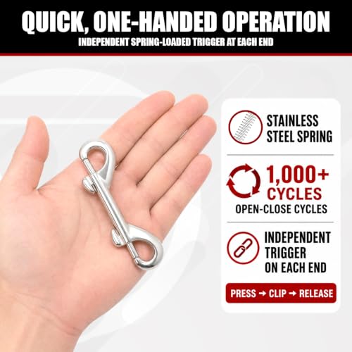 Sprookber 3.5 Inch Double Ended Snap Hooks - 120LB Heavy Duty Zinc Alloy, 4 Pack, Silver