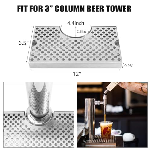 Hilangsan Kegerator Drip Tray, Stainless Steel 304, Silver, 4.4" Cut, Anti-Skid
