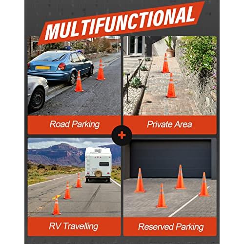 RoadHero 28 Inch 2 Pack Collapsible Traffic Safety Cones, Multi Purpose Pop-up Cones with Reflective Collar for Road Safety, Orange Cones for Driving Training, Parking Lots