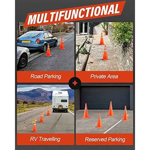 RoadHero 28 Inch 2 Pack Collapsible Traffic Safety Cones, Multi Purpose Pop-up Cones with Reflective Collar for Road Safety, Orange Cones for Driving Training, Parking Lots