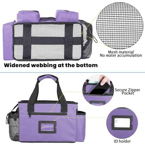 Wearable Cleaning Caddy Bag, Cleaning Organizer with Handles, Cleaning Supply Tote with Adjustable Shoulder Strap for Cleaners & Housekeeper (Purple, 13.4'' x 7.3'' x 9.3'')