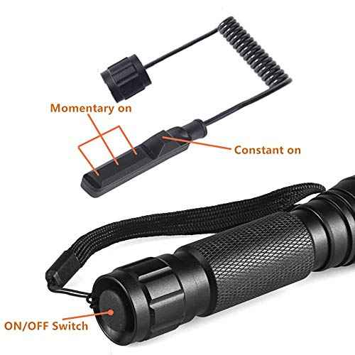 BESTSUN LED Weapon Light, 2000 Lumen Super Bright Tactical Flashlight Matte Black Picatinny Flashlight with Quick Release Offset Mount Waterproof Hunting Light, Pressure Switch and Battery Include