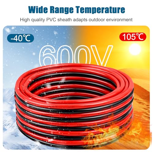10FT 10 Gauge Copper Battery Cable - 2 Conductors, Outdoor Rated