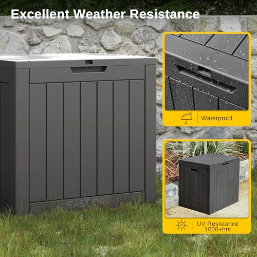 EAST OAK Outdoor Storage Box, 31 Gallon Deck Box, Waterproof Resin Storage Bin for Patio Cushions, Gardening Tools, Accessories, Lockable, UV Resistant, Black