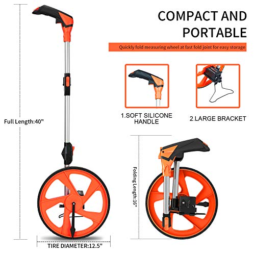 Zozen Measuring Wheel in Feet & Inches - 40in Ext., Orange, Collapsible