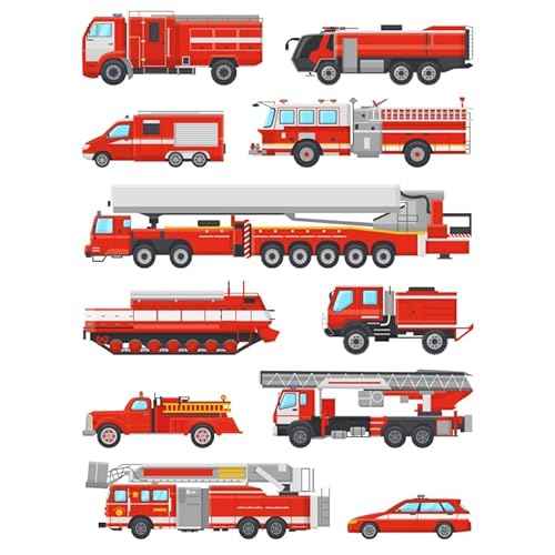 Fire Truck Wall Stickers for Boys Bedroom, Decals Room Decor, Art Fireman Firefighter Poster Decor