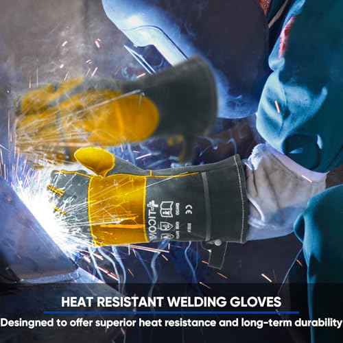 TICONN Welding Gloves, 16 IN L/XL/XXL 1000¡ÆF Heat-Resistant Fireproof Leather Gloves for Welders, Stick, Forge, Mig, Tig, BBQ