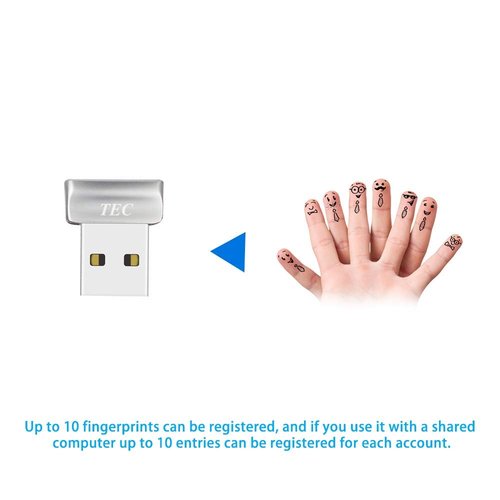 TEC Mini USB Fingerprint Reader for Windows 11/10 Hello, TEC TE-FPA2 Bio-Metric Fingerprint Scanner PC Dongle for Password-Free and File Encryption, 360° Touch Speedy Matching Security Key