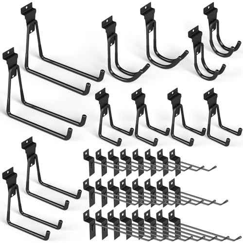 INCLY 36 Pack Heavy Duty Slatwall Hooks, Black Garage Slatwall Panel Accessories Utility Hooks, Slat Wall Hanging Hooks and Hangers for Garages, Sheds, Basements