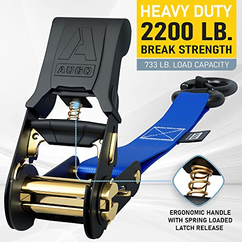 AUGO Heavy Duty Ratchet Straps 15ft 2200lb Break Strength Blue 4 Pack