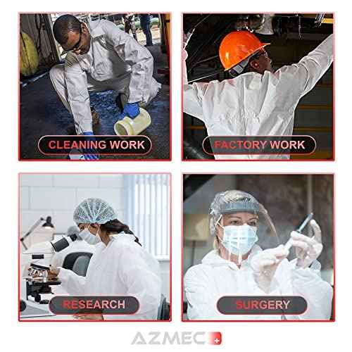 Azmec Coveralls Hazmat Suits Disposable Suit?Elastic Wrists Ankles Zipper Front Entry?High Level of Comfort Breathability?Multiple Purposes?Size (5'2"-6') for Men & Women