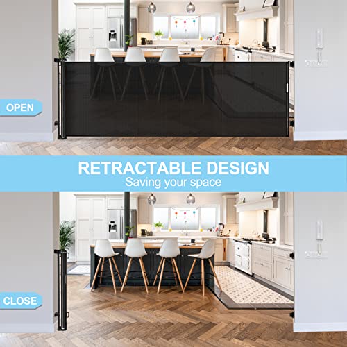 80 Inch Extra Long Retractable Baby Gates Extra Wide Baby Gates for Large Openings Indoor Retractable Dog Gate for The House Extra Wide Dog Gate Outdoor Mesh Pet Gates Child Gate for Kids (Black)