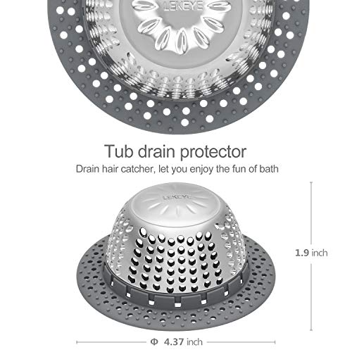 LEKEYE Gray Drain Hair Catcher for Pop-Up & Regular Drains, Stainless Steel & Silicone