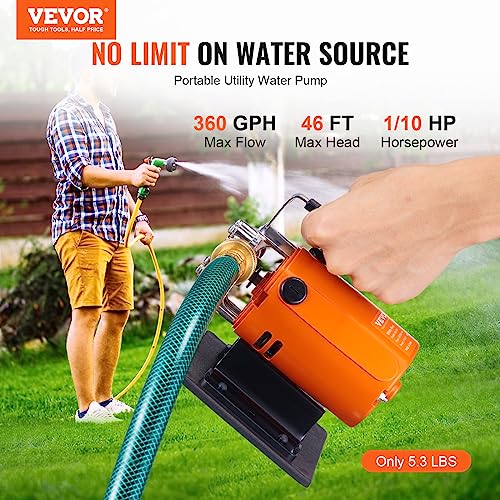 VEVOR 115V Water Transfer Pump 360 GPH, Portable Utility Pump with 46ft Lift & Hose Kit