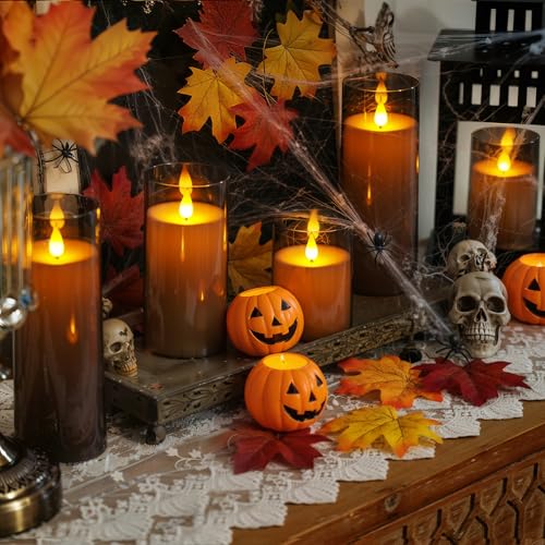 Gray Flickering Flameless Candles Set of 5 - Battery Operated Acrylic LED Pillar Candles with Remote & Timer