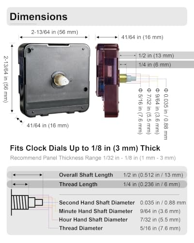 Clock Mechanism Replacement Kit with Thick Shaft - 3 Set, 1/4 in Thread