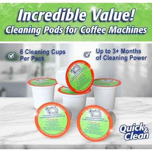Quick & Clean [6-Pack] Keurig Cleaning Pods - K Cup Cleaner Pod For Keurig - 2.0 Coffee Machine Compatible, Removes Stains, Non-Toxic and Eco-Friendly
