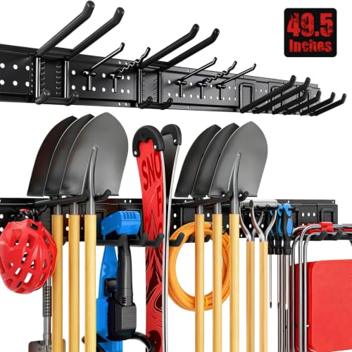 ZICANYCO 49.5-Inch Garage Tool Organizer Wall Mount with 10 Adjustable Heavy-Duty Hooks, 3 Panels, Holds Up to 400 lbs