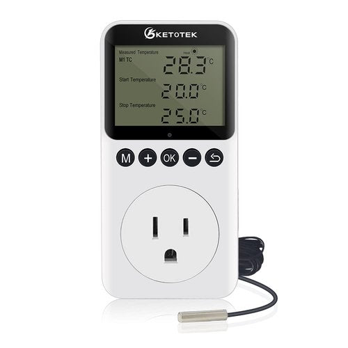KETOTEK Digital Day/Night Temperature Controller 120V, Thermostat Outlet Plug with Timer, Thermostatic Outlet Switch 110V with 3m Sensor for Reptile Terrarium Greenhouse, Heating/Cooling Temp Control
