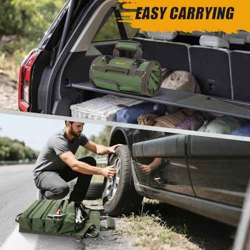 Tool Bag Roll Up, UUP Heavy Duty Portable Soft Tool Storage Organization, Foldable Empty Rollup Organizer with 2 Small Pouches, Rollable Carrying Toolbag, Dad Men Mechanic Welding Birthday Gift, Green
