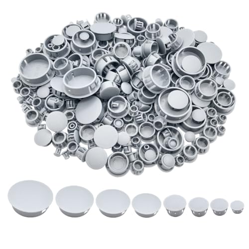 MONEXIO 275Pcs Plastic Hole Plugs Set Grey 8 Sizes for Furniture & Fixtures