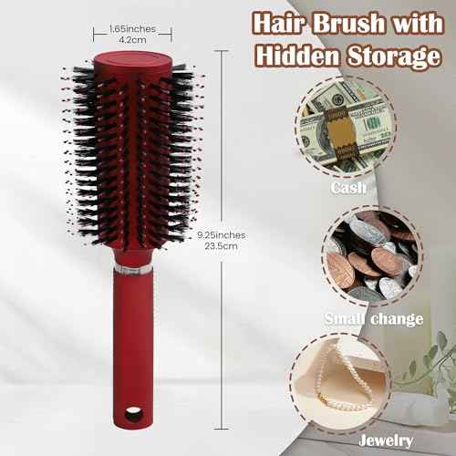 Meejune Hair Brush with Hidden Storage - Diversion Safe for Jewelry, Cash & Valuables - Comb Cash Holder for Home & Vacation Use (Red)