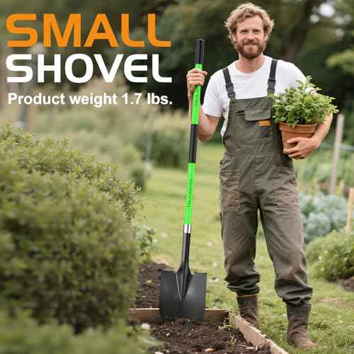 HIGHLIGHT Spade, Heavy Duty Gardening Shovel, Garden Shovel 56 inch for Digging, Round Shovel with D-Handle, for Garden,Beach, Snow, Fiberglass Handel, Green