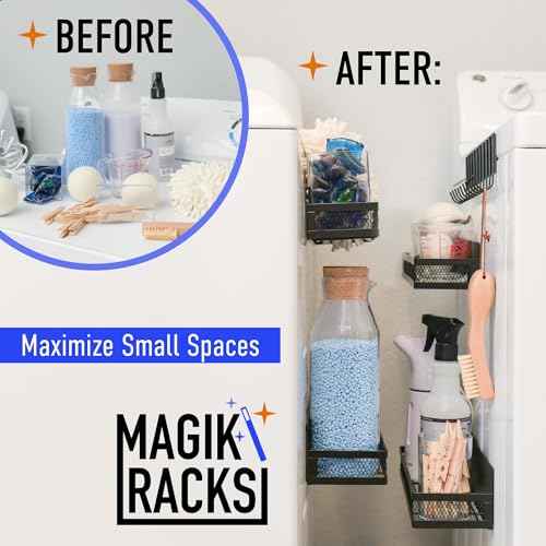 Magik Racks Magnetic Shelves - Ideal Spice Rack & Home Storage Organizer for Kitchen, Entry Way and Laundry Room - 4 Magnetic Shelves + 1 Hook Bar (3.94" x 12.2" x 3.15")