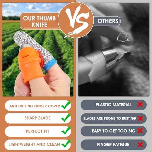 12 Pcs Gardening Thumb Knife, Silicone Gardening Finger Sleeve Finger Knife-Plants Picking Trim Hand Tools, Orange Thumb Cutter Harvesting Tool for Picking Plant Vegetable Fruit